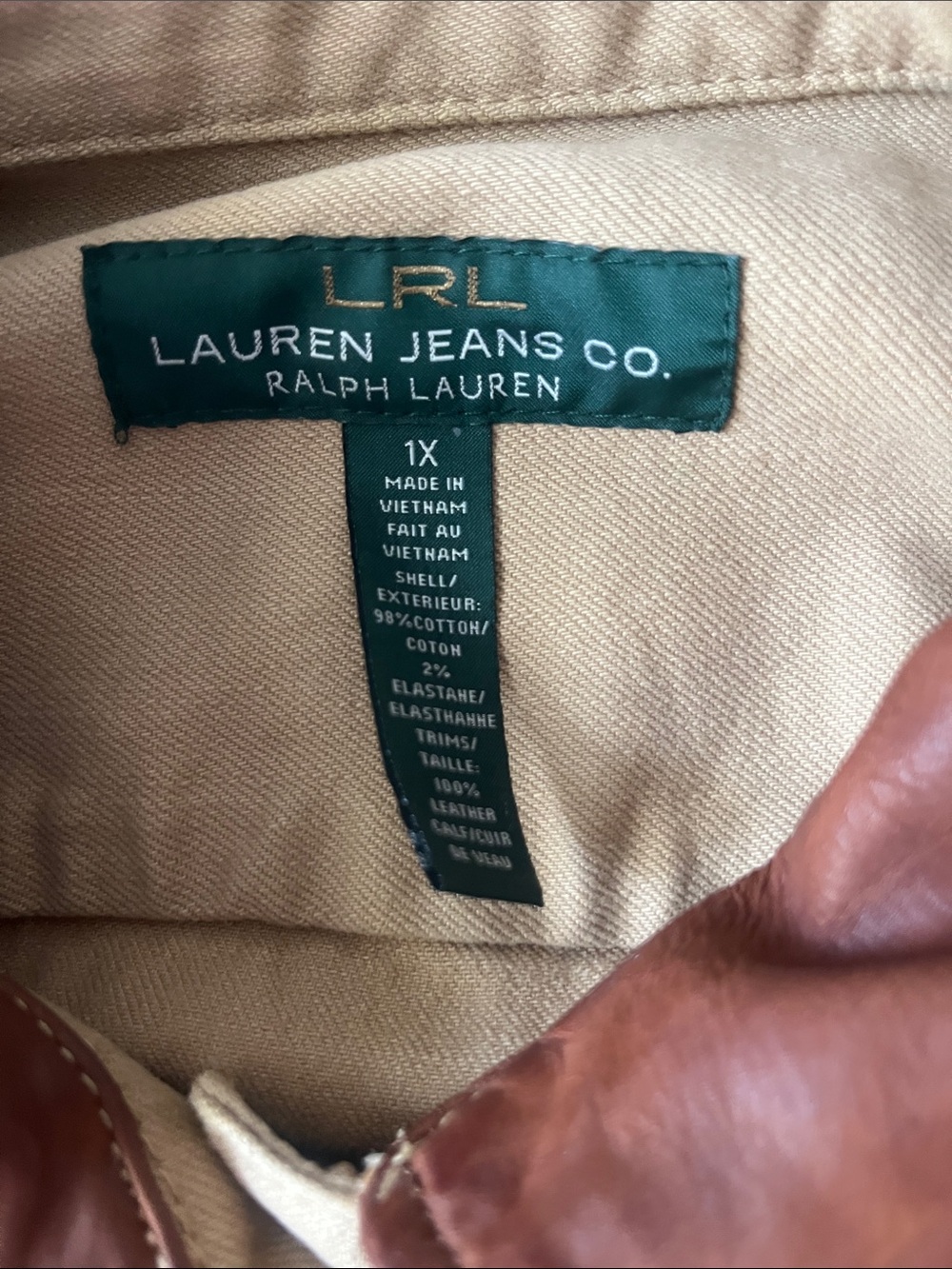 Ralph Lauren Tan Canvas Jacket with Brown Leather Collar- VTG - Picture 2 of 9